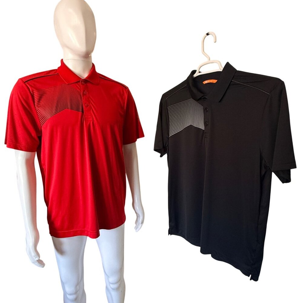 CBUK Polo Shirt Mens L Red & Black Golf Short Sleeve Lightweight Polyester